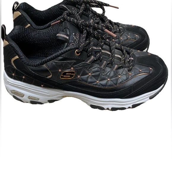 Skechers D'lite sneakers womens size 9.5 black gold shoes - Picture 1 of 10